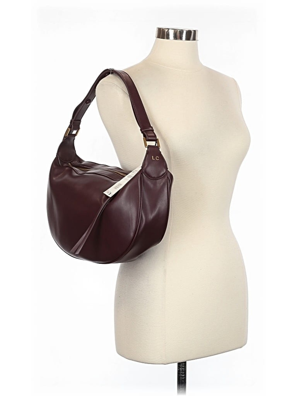 Zara Curved Hobo Shoulder Bag in Deep Burgundy 100% Leather